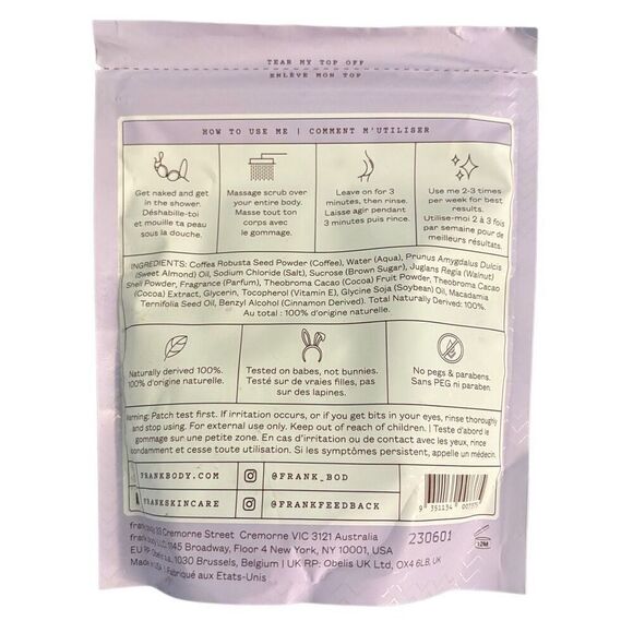 NEW Unopened Frank Body Cacao Coffee Scrub Exfoliator 200 g/7.05 oz FFF Fab Fit - Picture 2 of 3